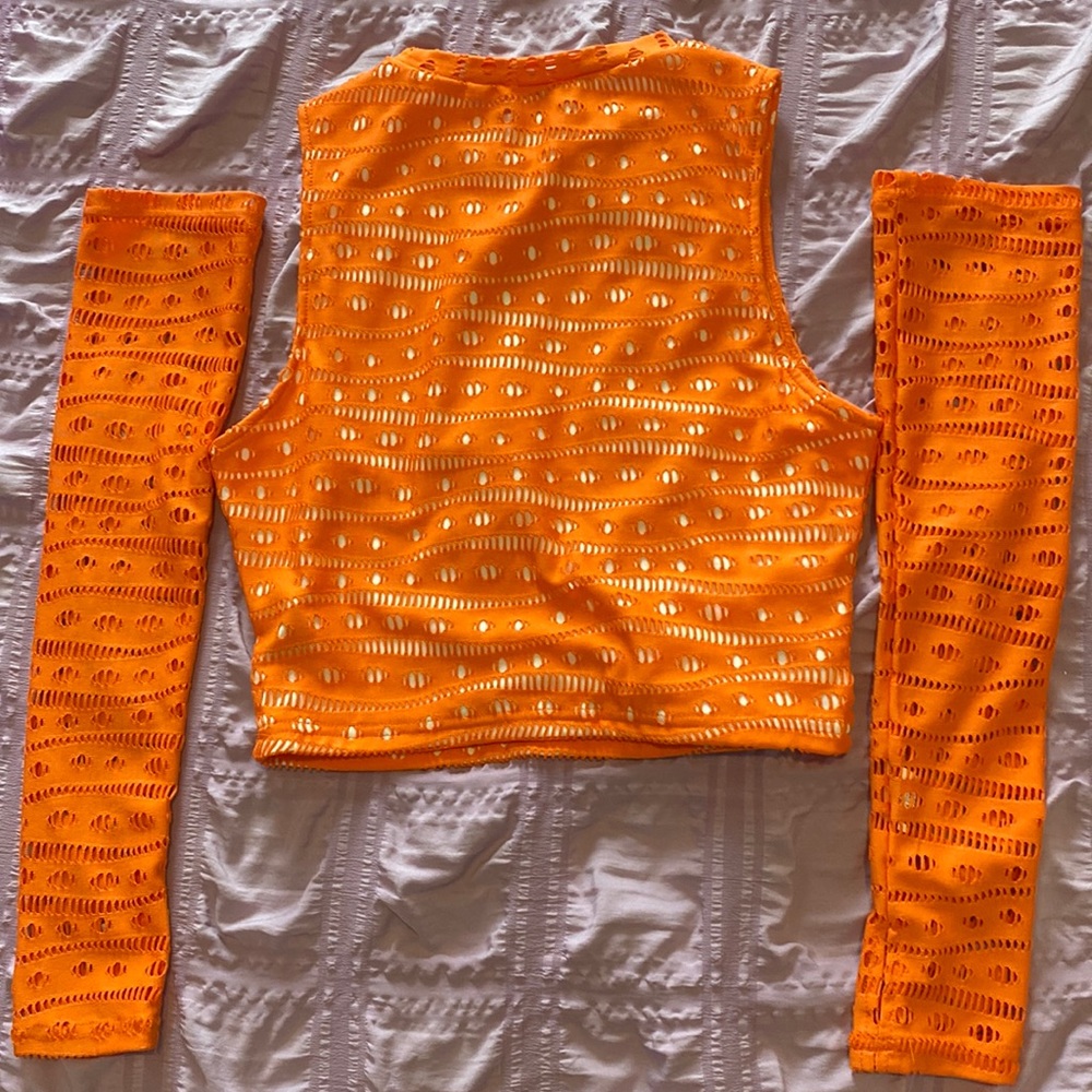 Orange Hollow Out Cropped Tank Top With Arm Sleeves Size 6/Medium (M)